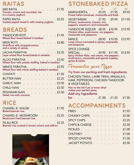 Menu at Spice Lounge Kitchen restaurant, Edinburgh