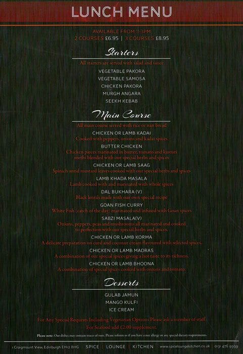 Spice Lounge Kitchen Menu Menu For Spice Lounge Kitchen Drumbrae