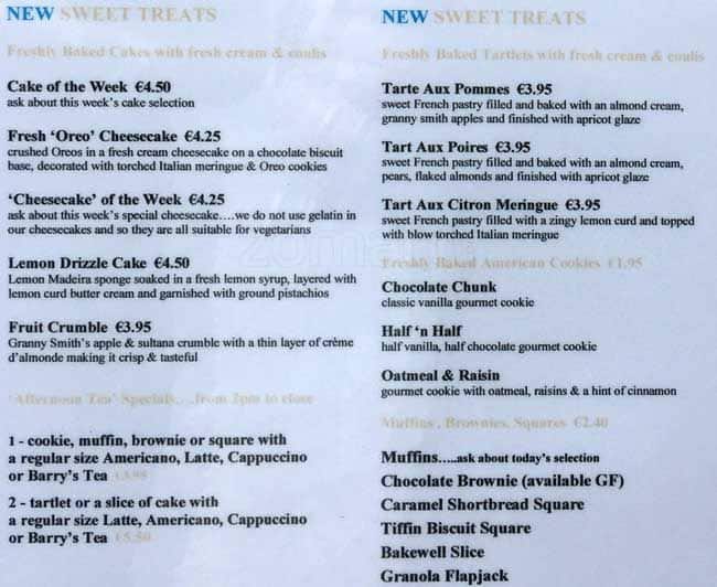 Cafe Java menu