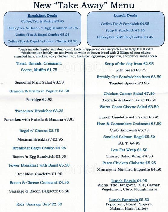 Cafe Java menu