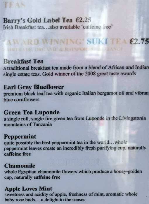 Cafe Java menu