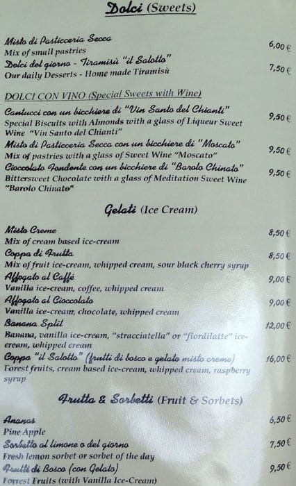 Menu di Il Salotto di Milano 