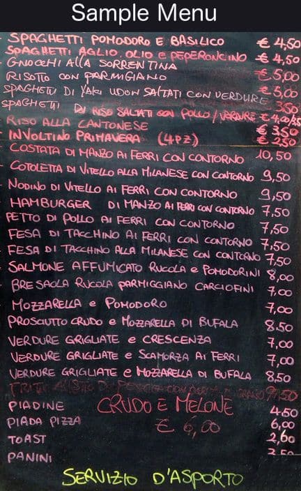 Menu di Bar Le Vele 
