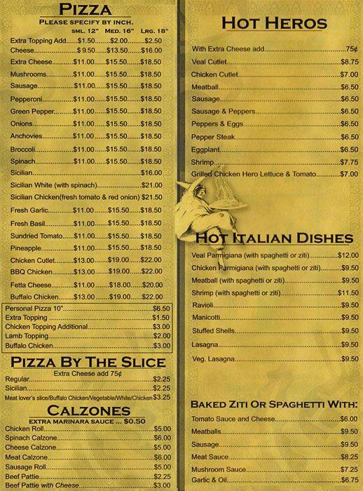 Menu at Liberty Pizza pizzeria, New York City, 482 Myrtle Ave