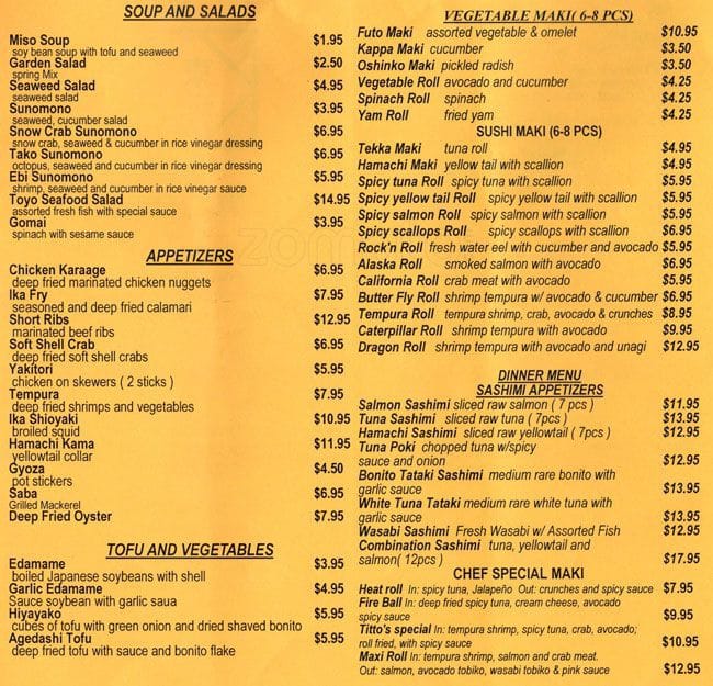 fake restaurant menu