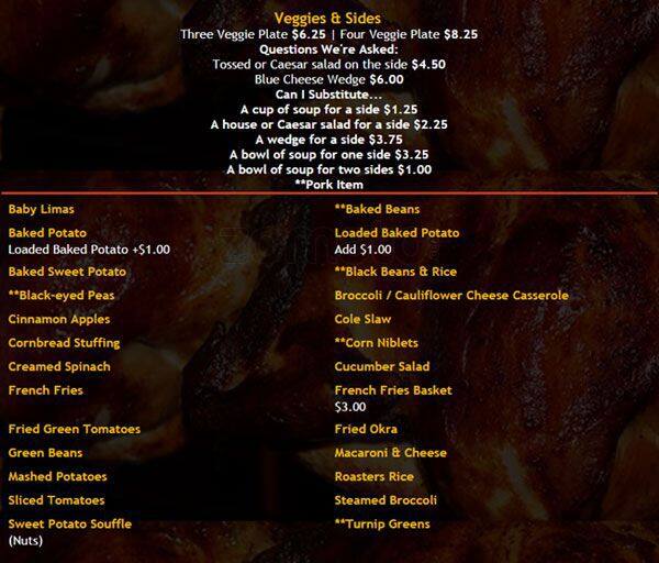 Menu at Roasters Rotisserie cafe, Atlanta, Lenox Rd NE