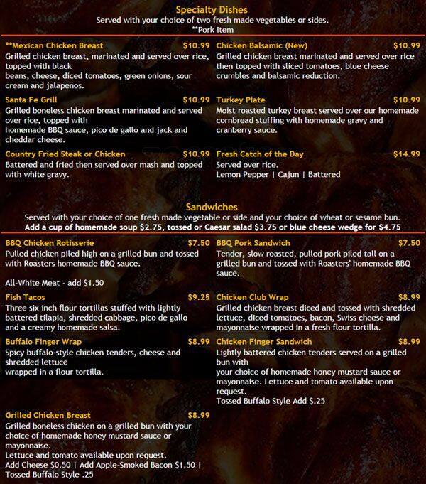 Menu at Roasters Rotisserie cafe, Atlanta, Lenox Rd NE