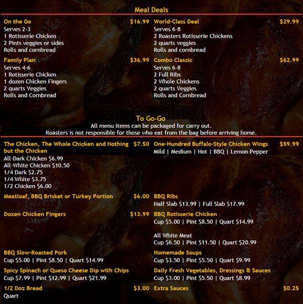 Menu at Roasters Rotisserie cafe, Atlanta, Lenox Rd NE