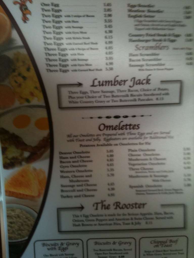 Menu at Rooster's Restaurant, Racine