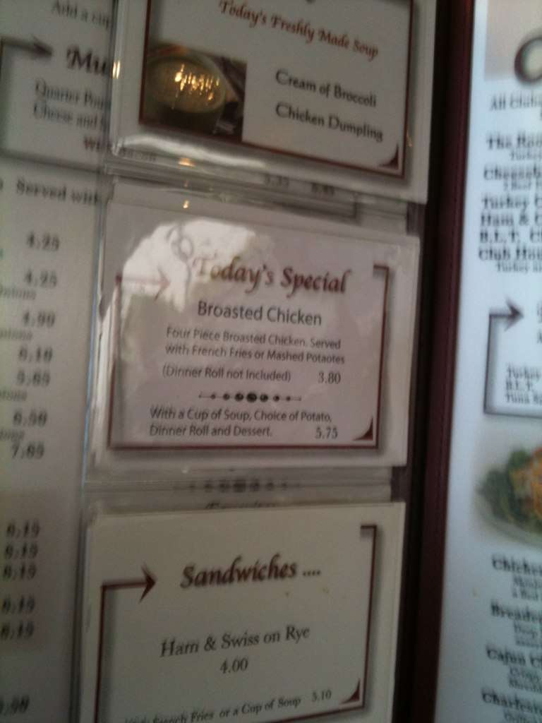 Menu at Rooster's Restaurant, Racine