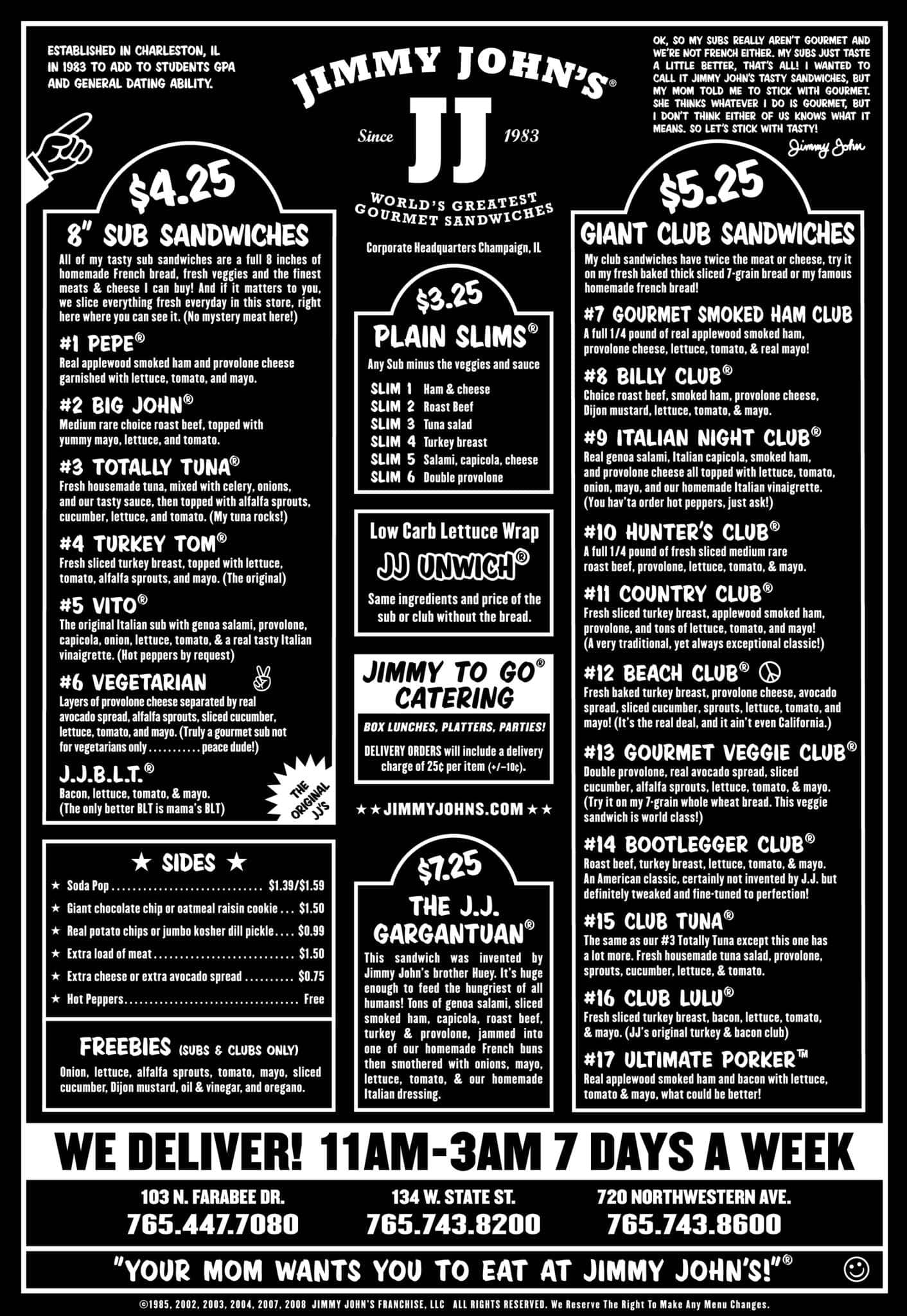 Jimmy John's Menu, Menu for Jimmy John's, Las Cruces, Las Cruces