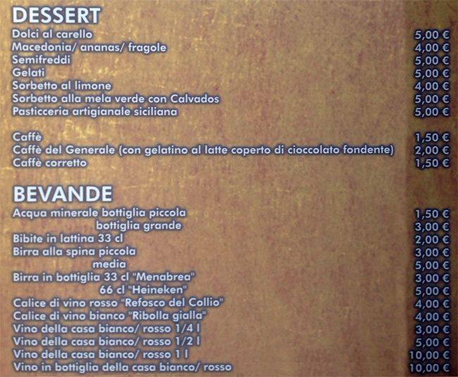 Menu di Osteria del Generale 