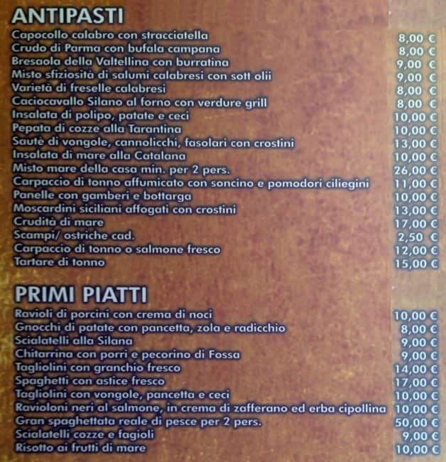 Menu di Osteria del Generale 