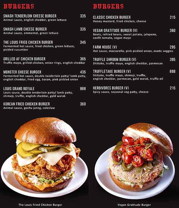 Louis Burger menu