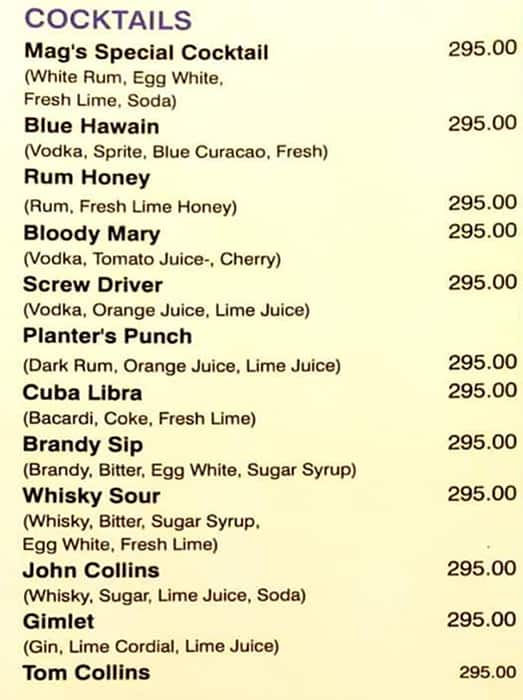 Magnolia Bar And Restaurant menu