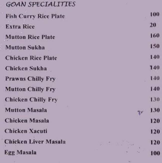 Hotel Ashoka menu