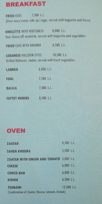 Square Cafe menu