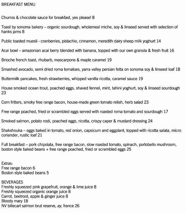 Public Dining Room menu, Menu restauracji Public Dining Room, Mosman ...