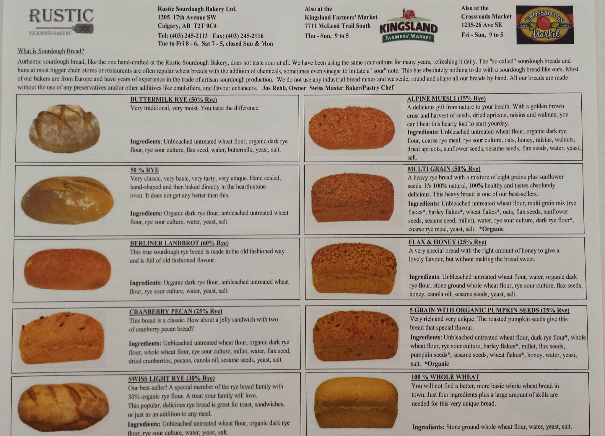 Rustic Sourdough Bakery Menu, Menu for Rustic Sourdough Bakery