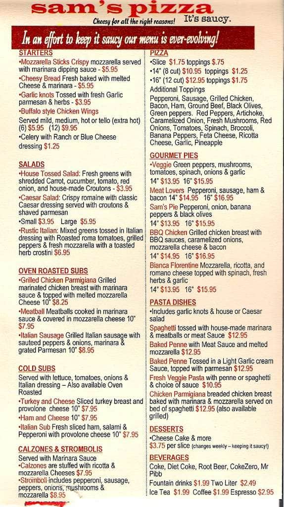 Sam's Pizza and Grill Menu Urbanspoon/Zomato