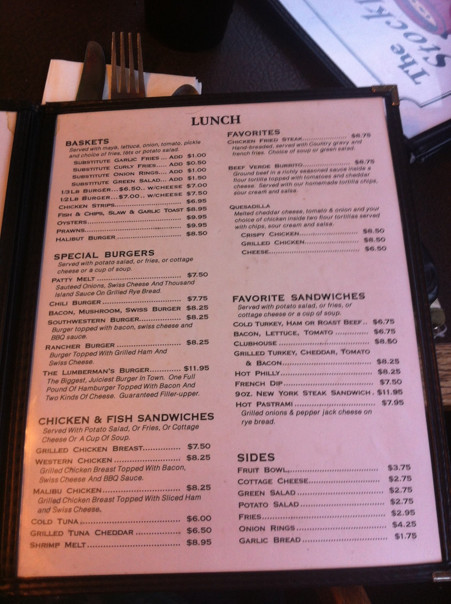 Menu at Stockpot Restaurant, Coos Bay