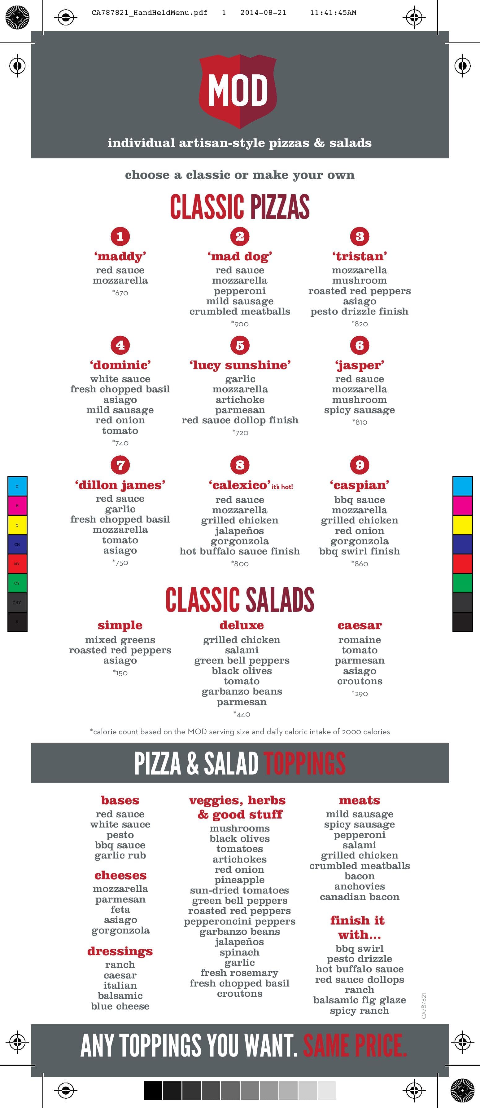 MOD Pizza Menu, Menu for MOD Pizza, Redding, Redding Urbanspoon/Zomato