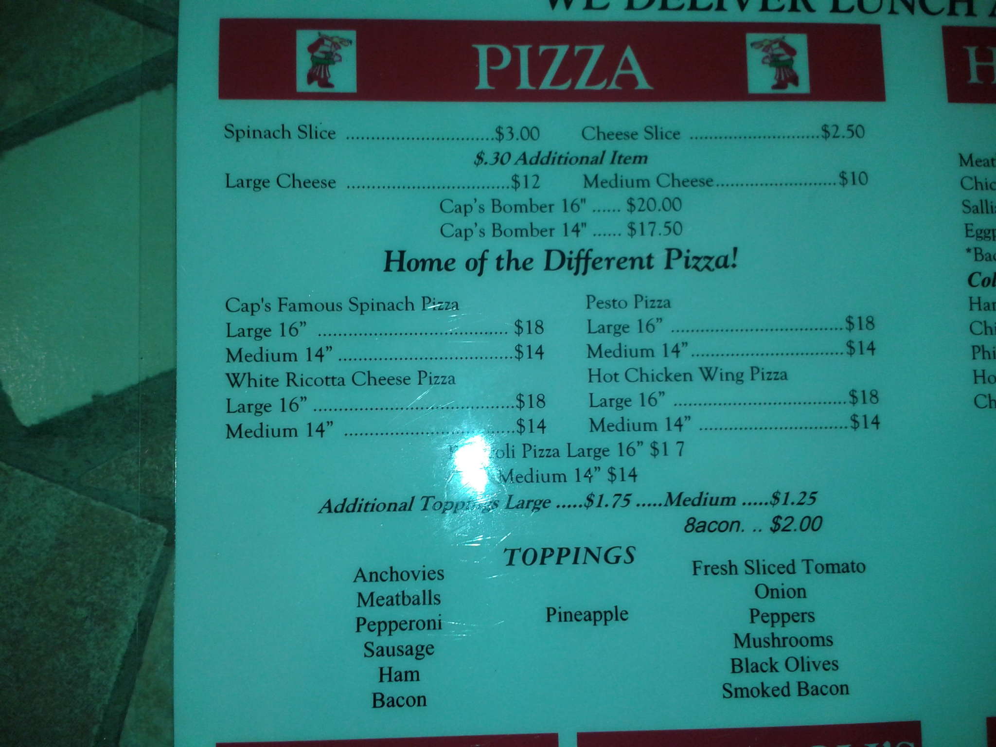 Menu at Caps Pizza pizzeria, Vero Beach