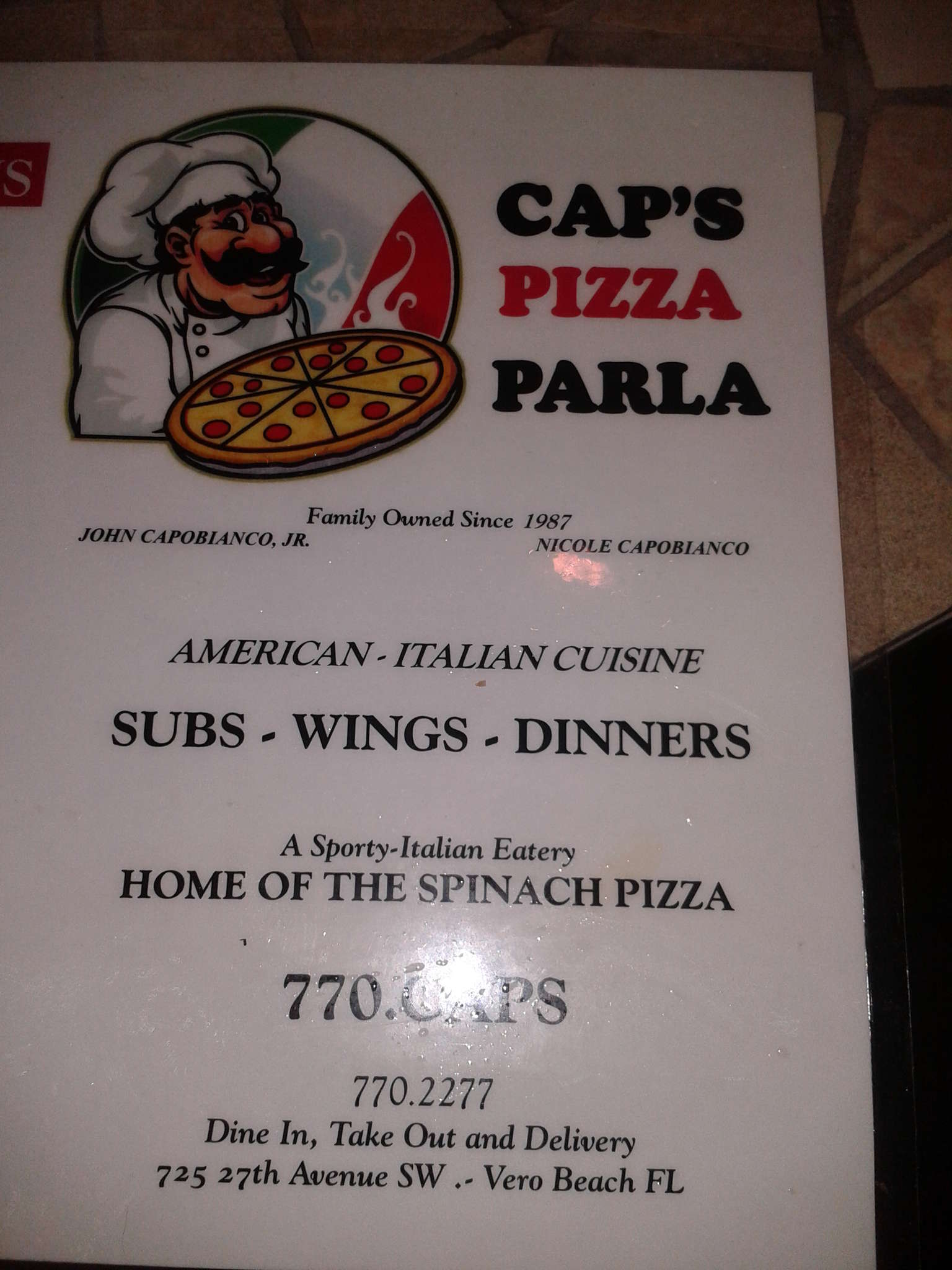 Menu at Caps Pizza pizzeria, Vero Beach