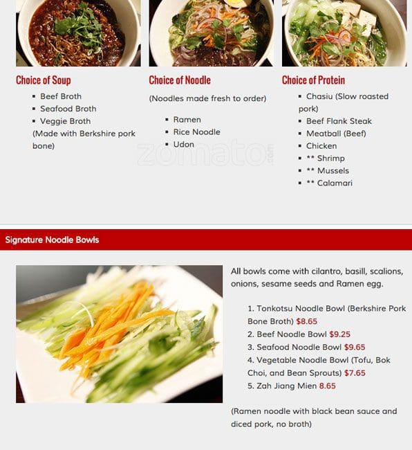 Menu at Noodle Fresh Express restaurant, Denver