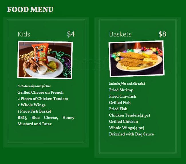 Menu at The Daiquiri Shoppe restaurant, Carrollton