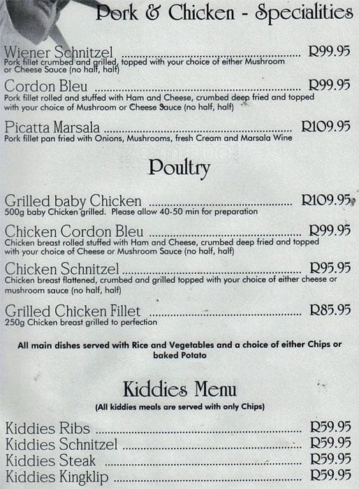 Menu At New York Restaurant Bloemfontein Bloemfontein 6933