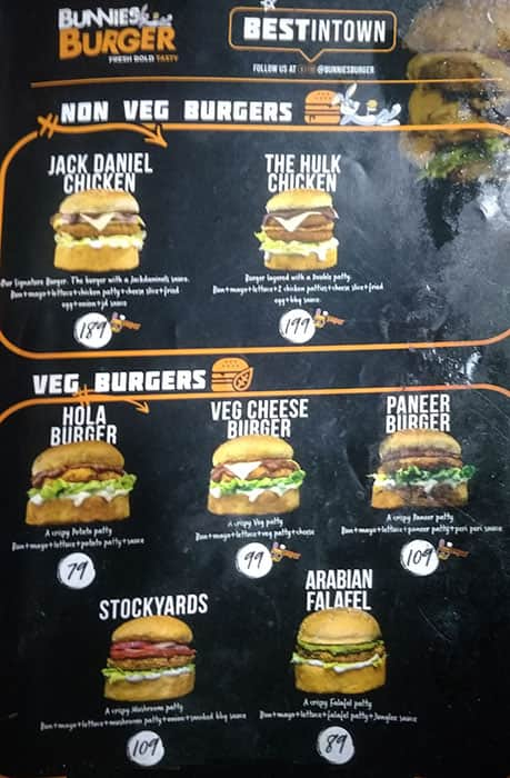 Menu at BUNNIES BURGER, Visakhapatnam, Dr.no 1-83-30