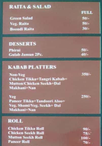 Mughal Darbar menu