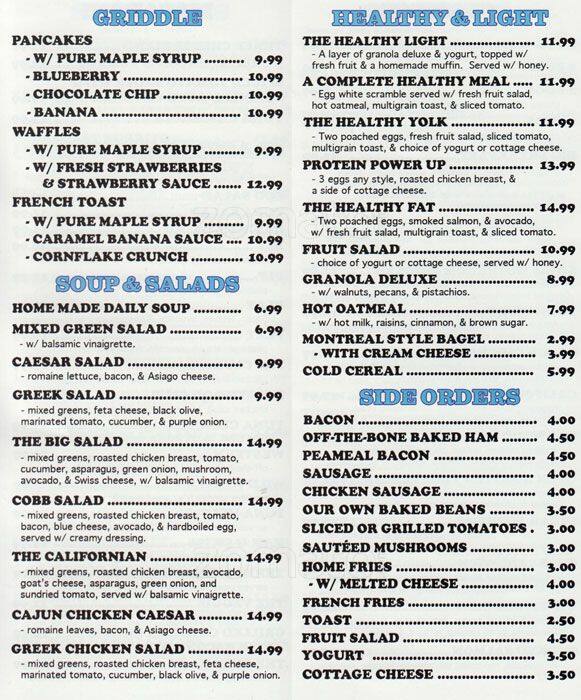 Over Easy menu