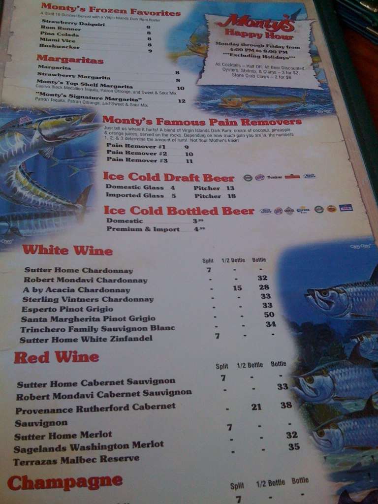 Monty S Sunset Menu For South Beach Miami Monty S Sunset South Beach Menu