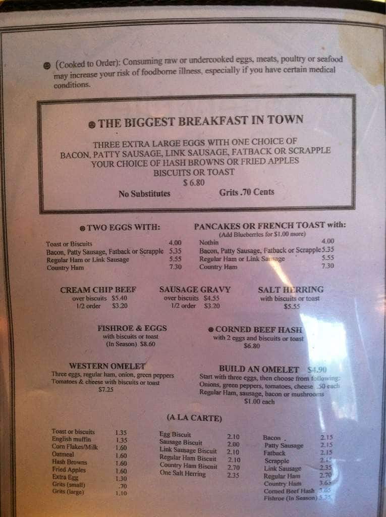 Menu at Satterwhite's Restaurant, Tuckahoe