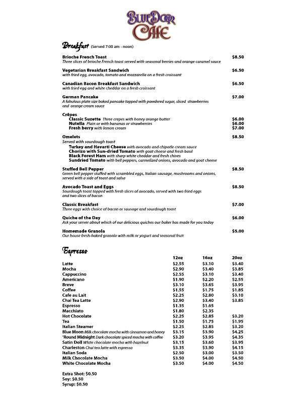 Blue Door Cafe Menu Menu For Blue Door Cafe Eagle Boise