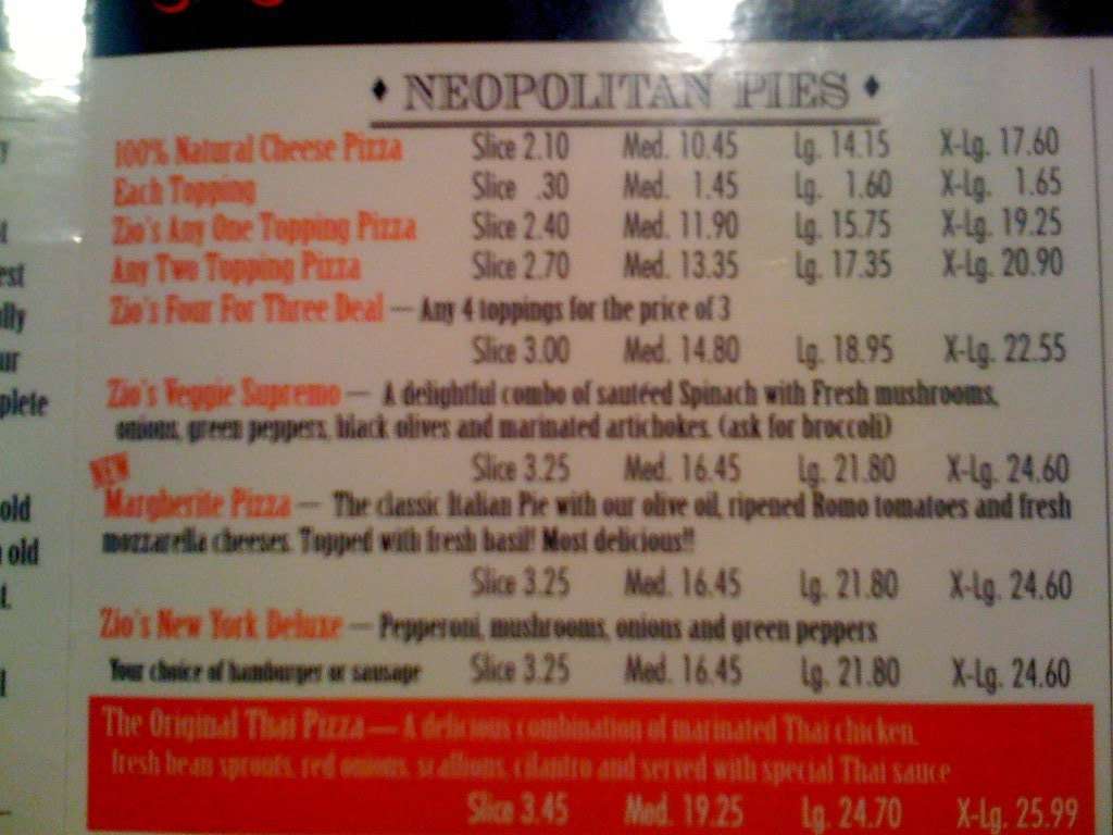 Zio's Pizzeria Menu, Menu for Zio's Pizzeria, Old Market District