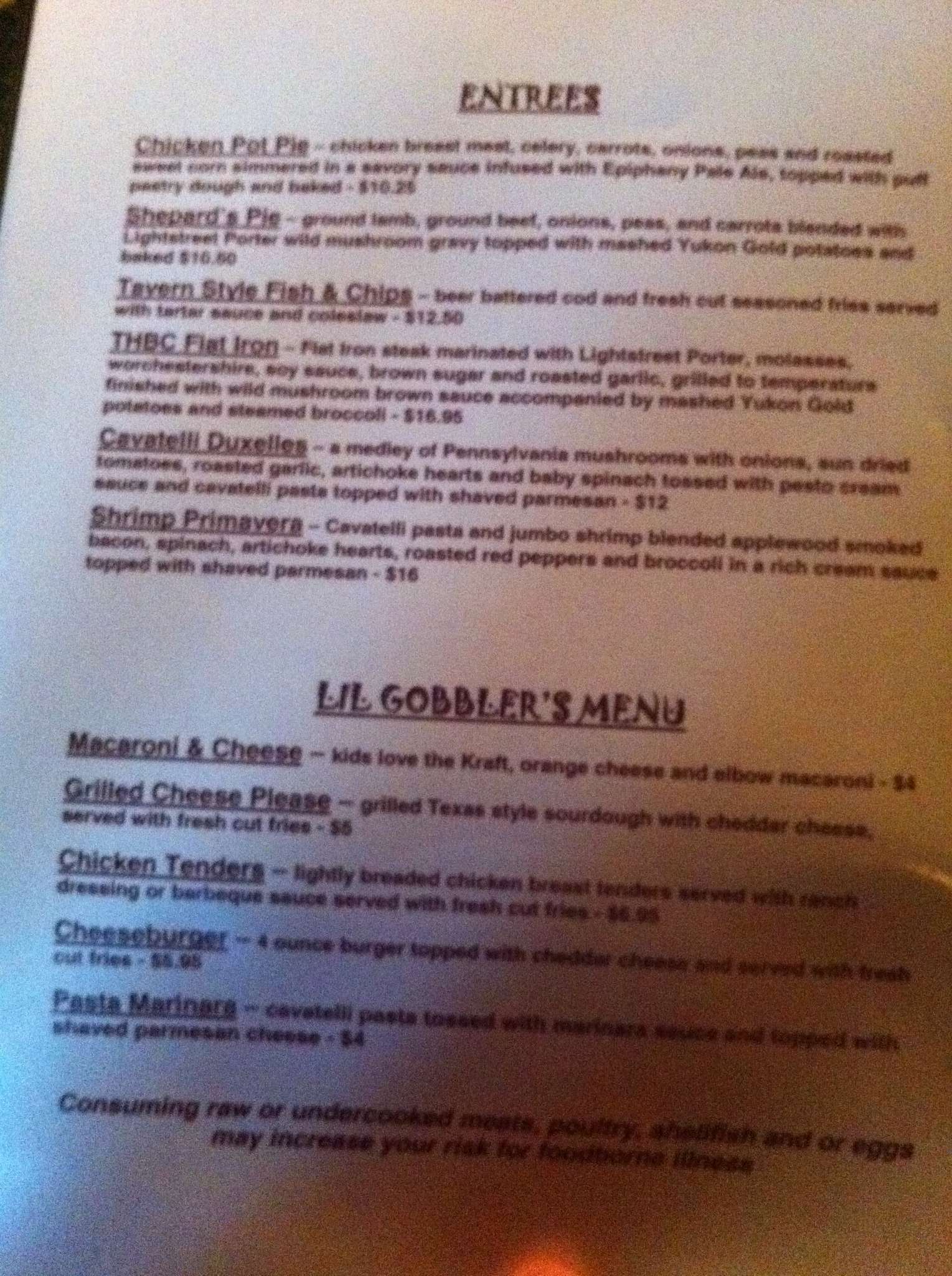 Menu at The Farmhouse at Turkey Hill pub & bar, Bloomsburg