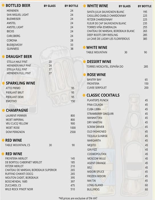 Carta de Mango Bar Mangrove Hotel, Ras alJaima