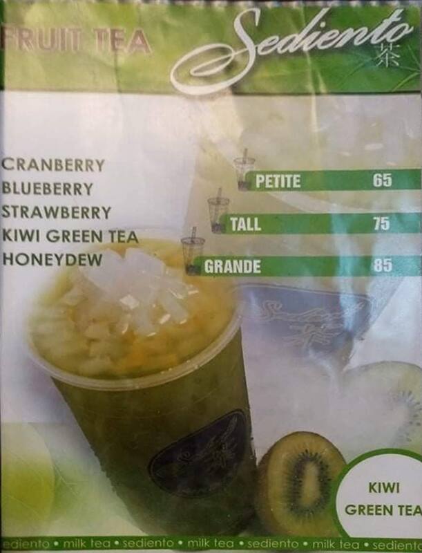 Sediento Milk Tea Shop menu