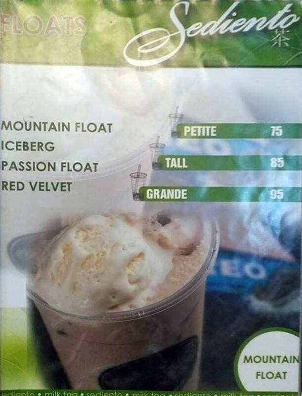 Sediento Milk Tea Shop menu