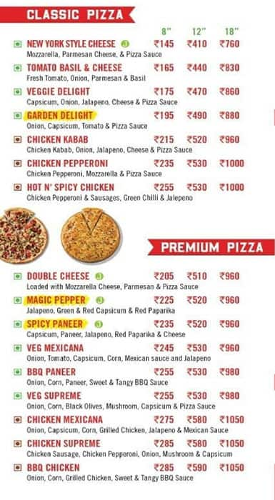 Sbarro New York Pizza Menu Menu For Sbarro New York Pizza Thaltej Ahmedabad