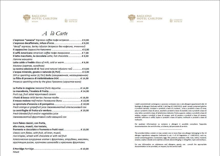 Menu di Caffè Baglioni & Terrace 