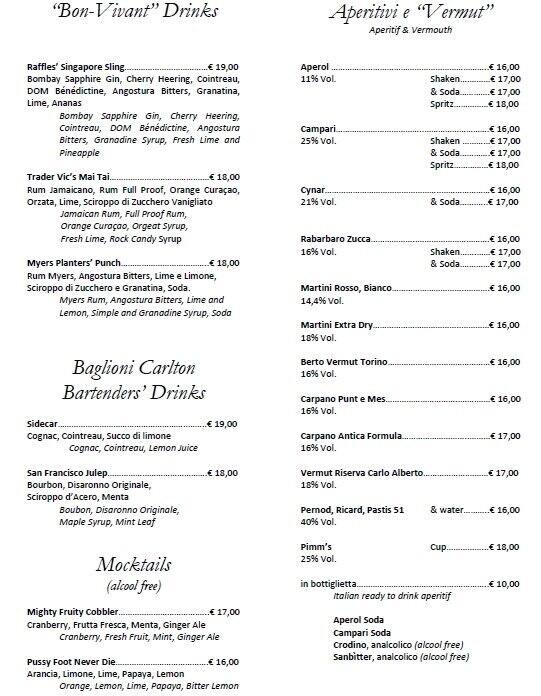 Menu di Caffè Baglioni & Terrace 