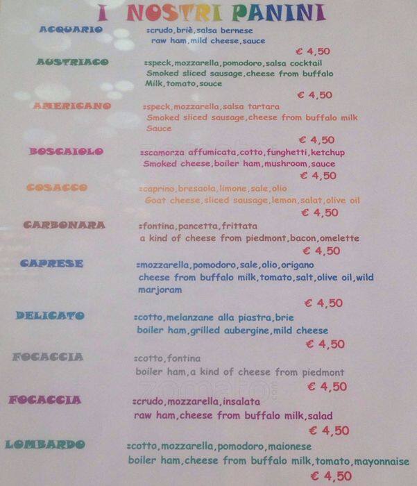 Menu di Al caffè di Via Fauchè 