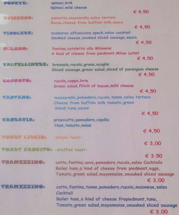 Menu di Al caffè di Via Fauchè 