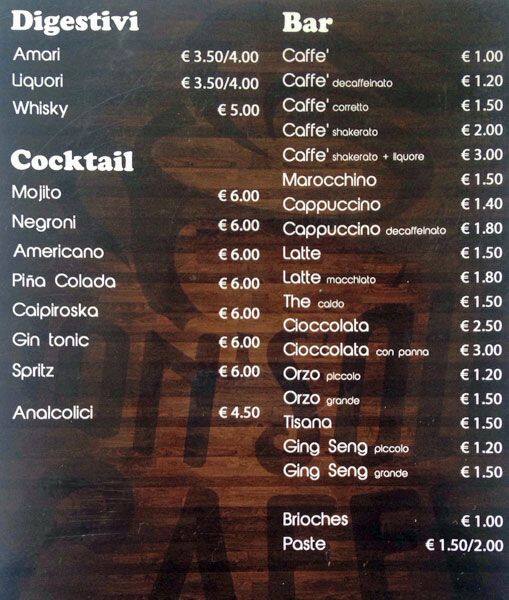 Menu di A CAVALLO CAFFETTERIA 