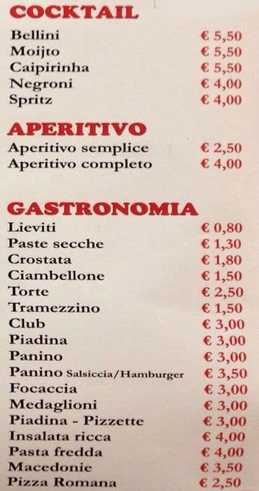 Menu di Caffè Testaccio 