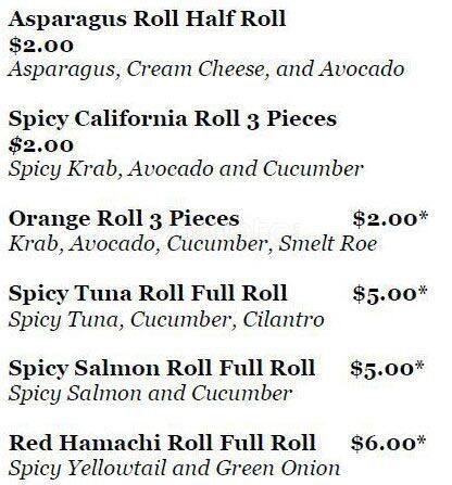 Forever Sushi menu